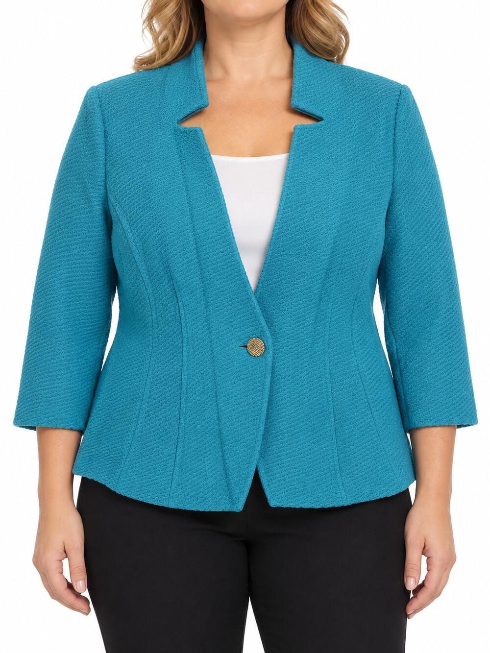 St. John Women's Turquoise Textured Knit Wool Blend Jacket Blazer Size 12 Career